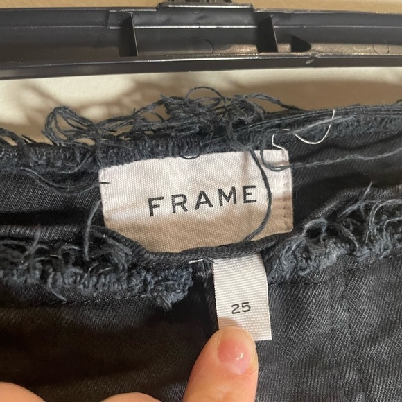 FRAME Le Pixie Cutoff Waist Slit Hem Mini Boot Jeans Film Noir Size 25 - Picture 9 of 11